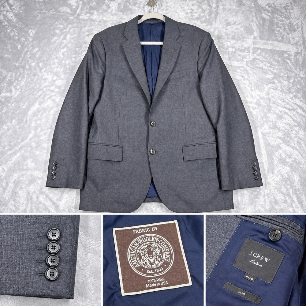 J.CREW LUDLOW Wool Suit Jacket 40S Gray Slim Sport Coat USA American Wool H7972
